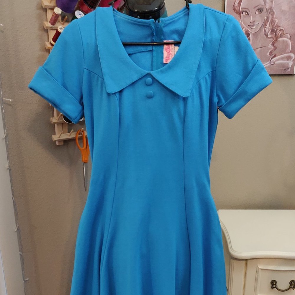 EUC Pinup Girl Couture Fit Flare Blue Collar dress